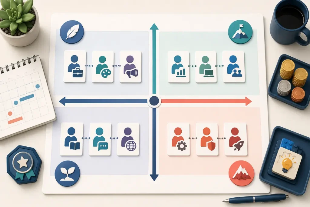 Visual career reversibility and risk map comparing low-risk and high-risk career decisions