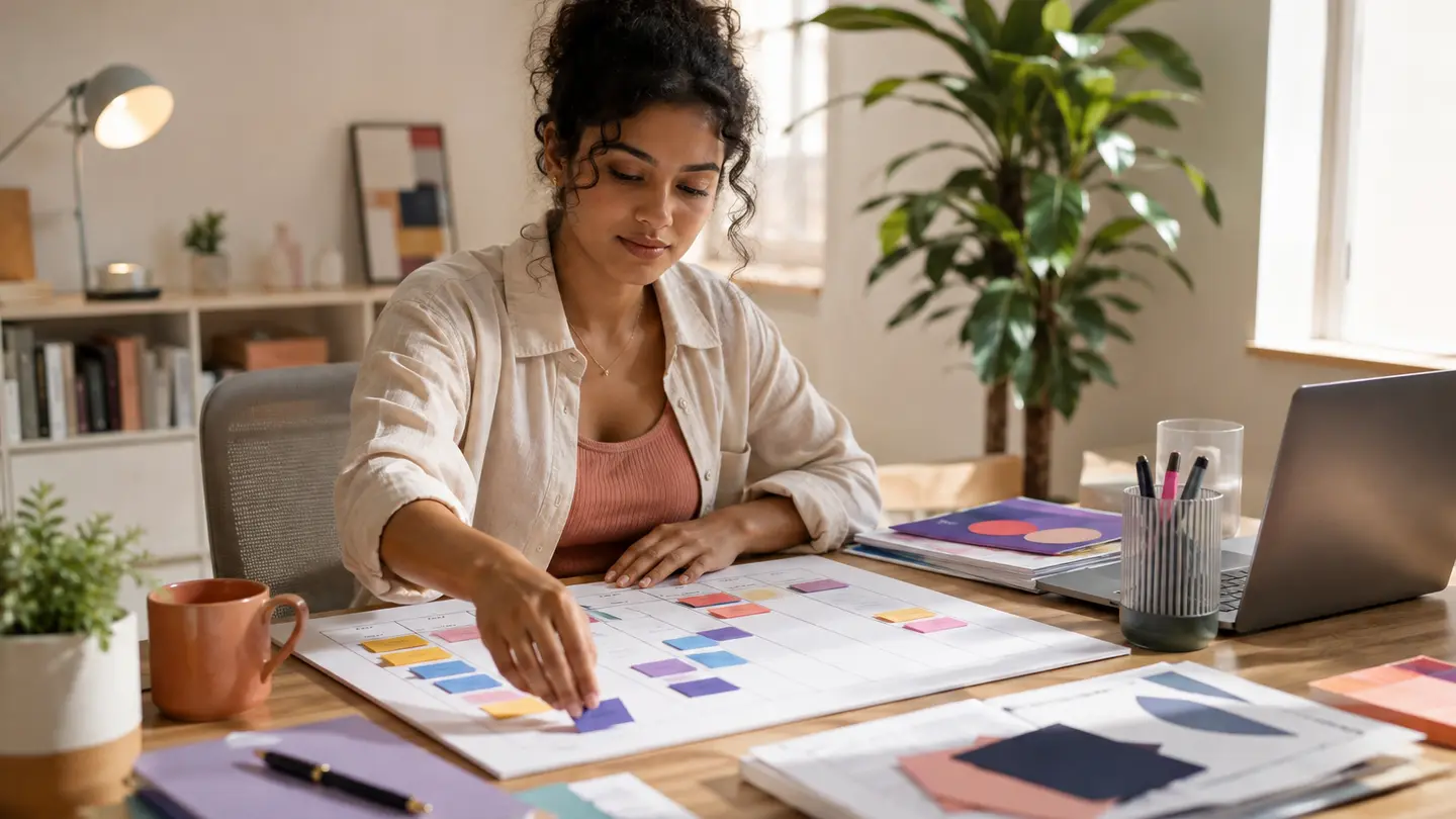 Professional planning a balanced week with routine and varied projects