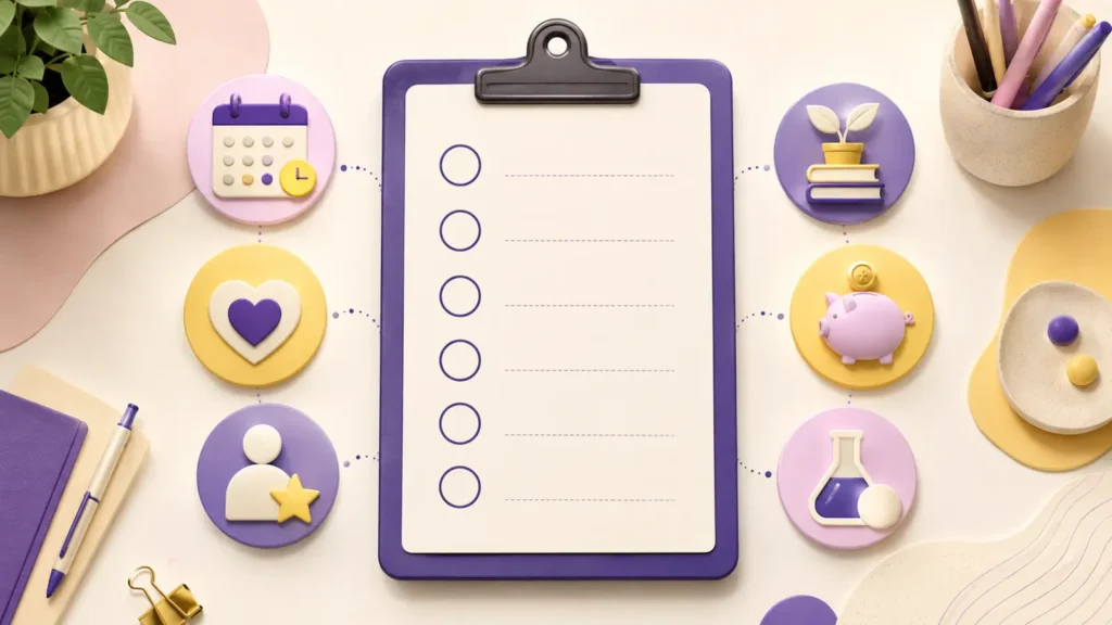 Career change readiness scorecard covering tasks values strengths growth and practical planning