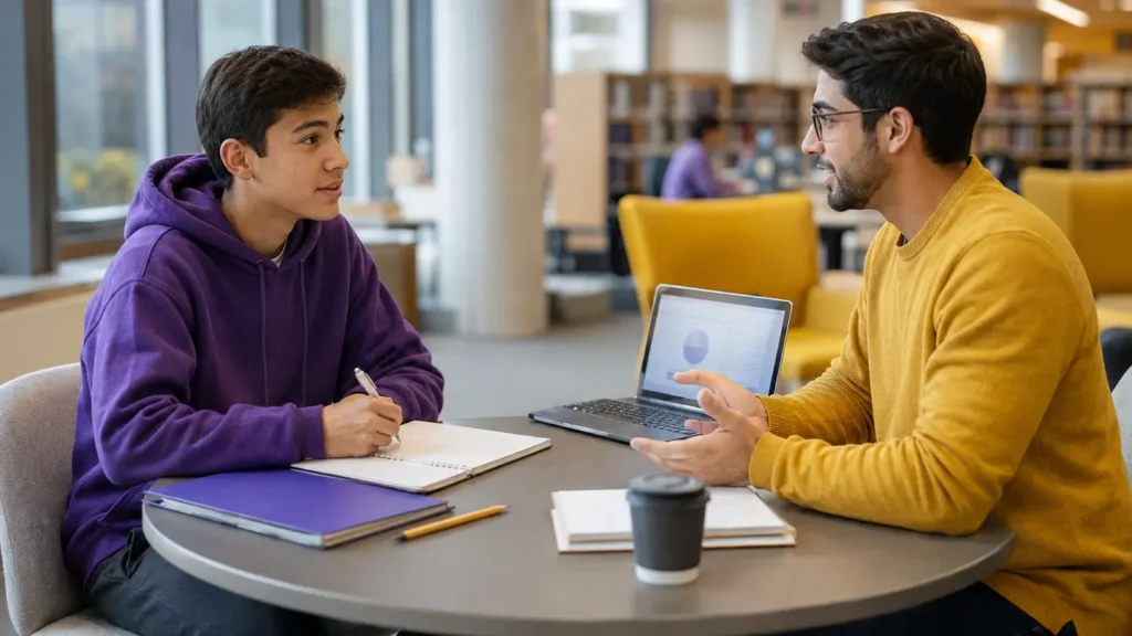 Student interviewing a professional to explore careers before choosing a degree