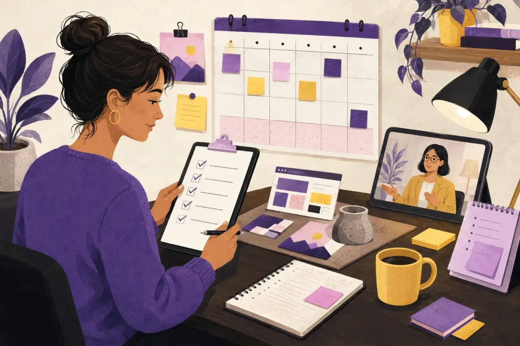 Career personality fit evidence checklist with calendar and interview notes