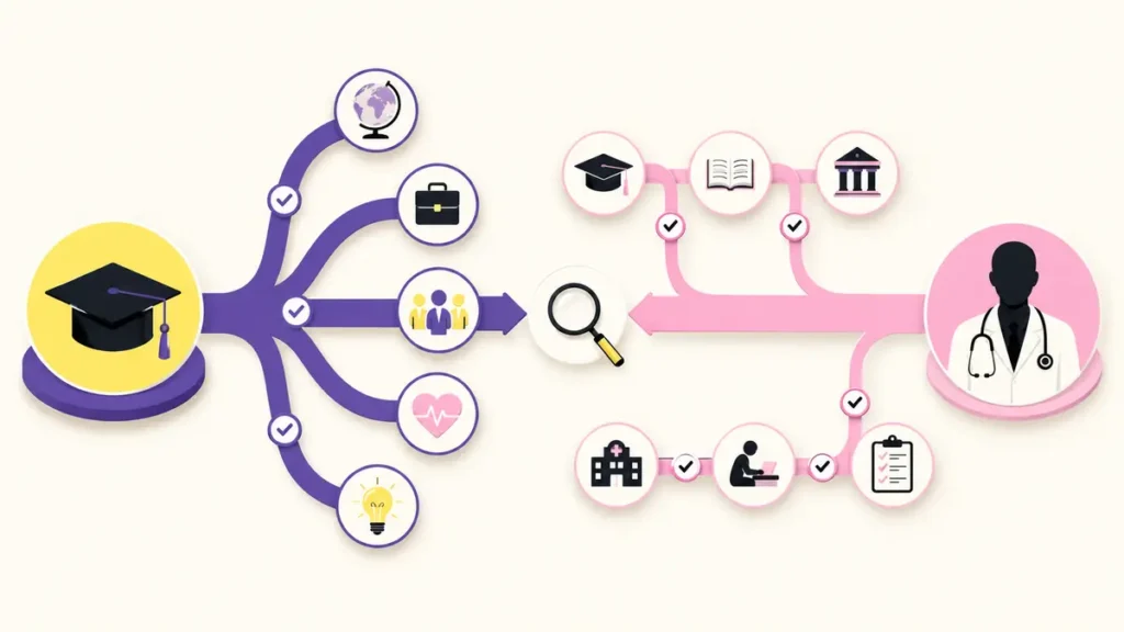 Visual degree-first versus career-first decision flowchart