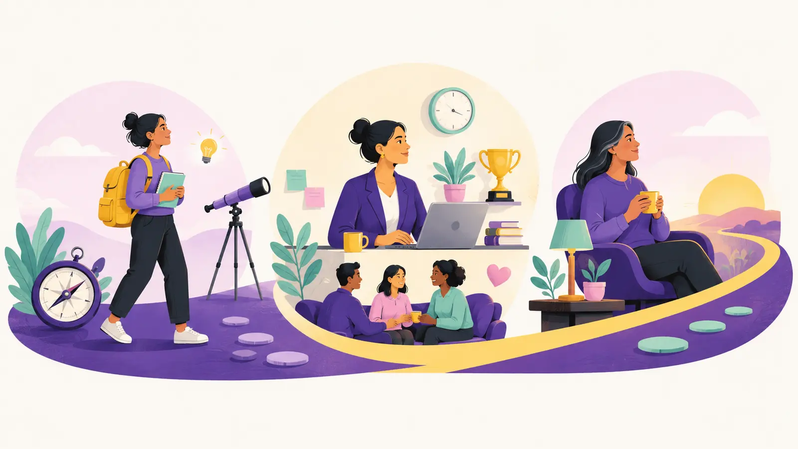 Professional reflecting on changing work values across three career life stages