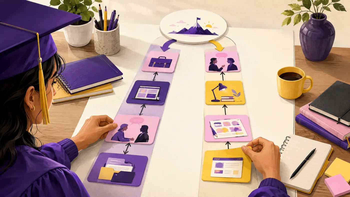 Graduate two-track action plan balancing immediate income and career exploration