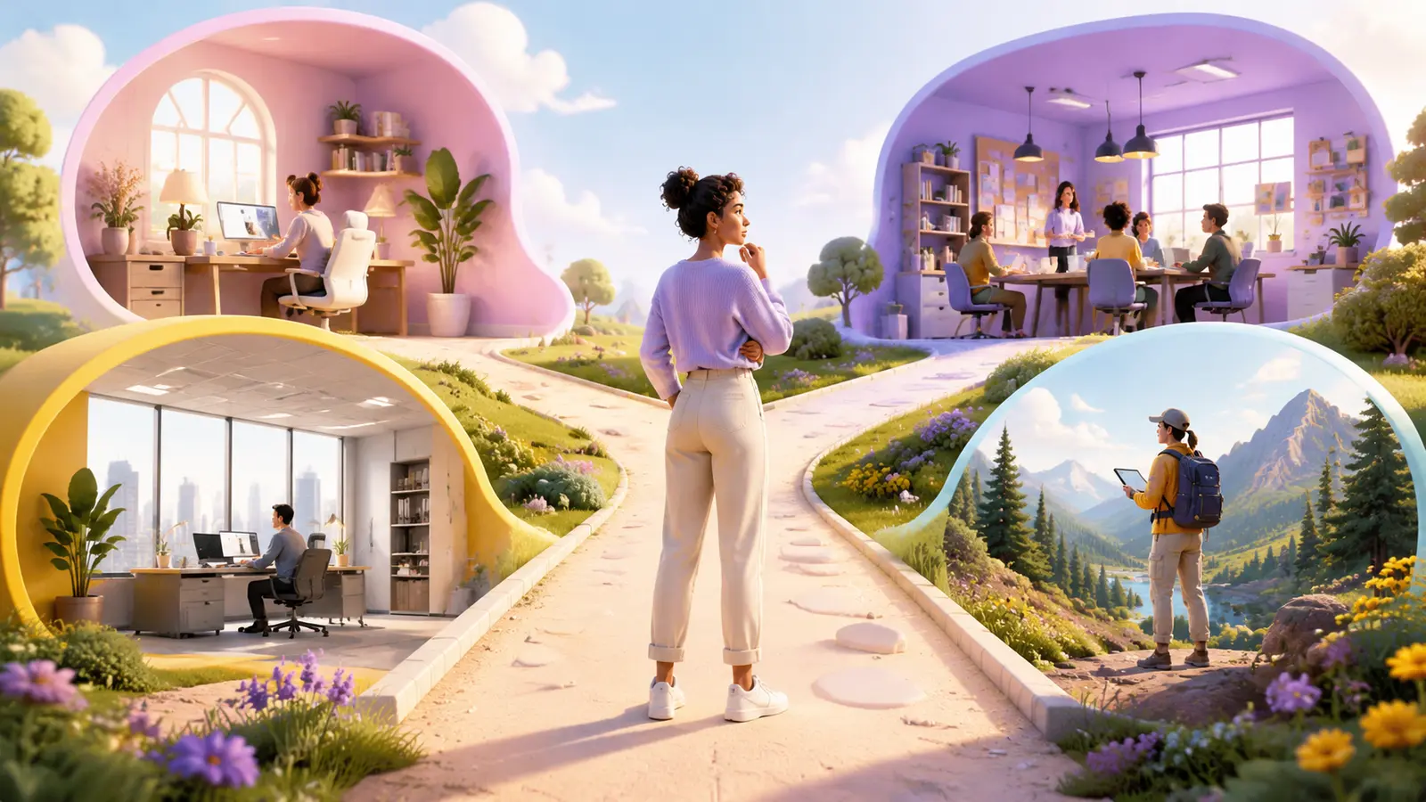 Young adult comparing different workplaces with a preferred work environment checklist