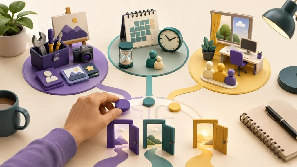 Return-to-work direction planner comparing strengths, constraints and preferred work conditions