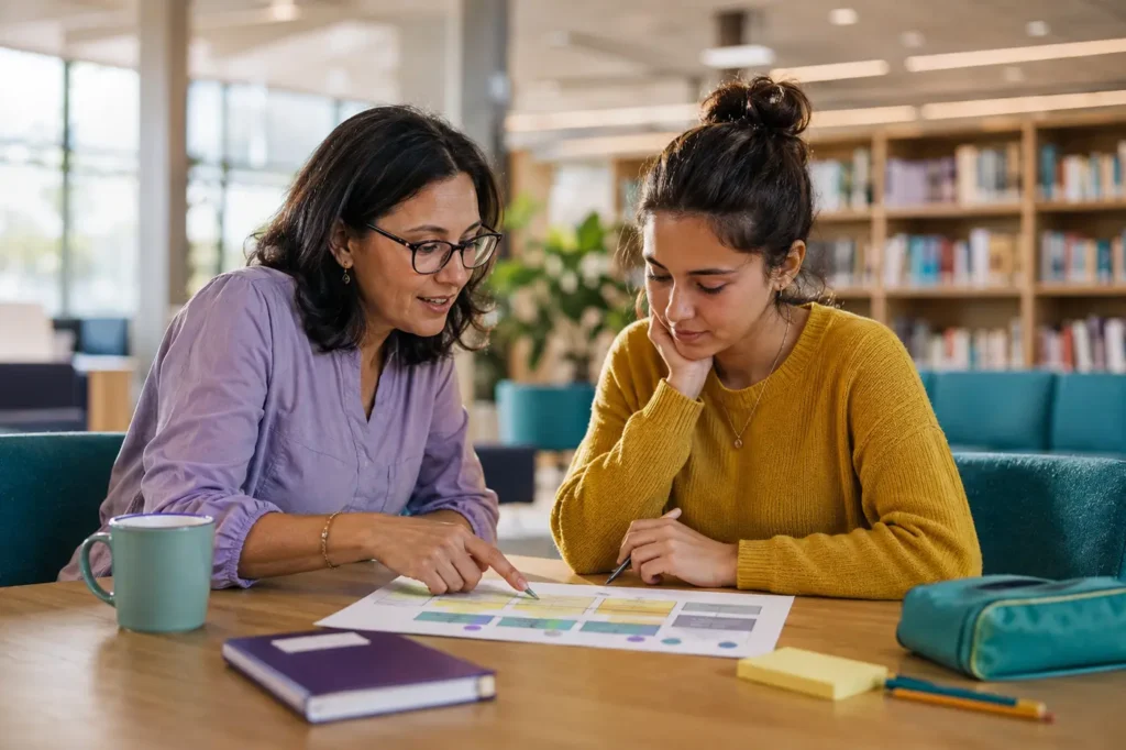 Student reviewing career strengths and suitable work activities with a mentor