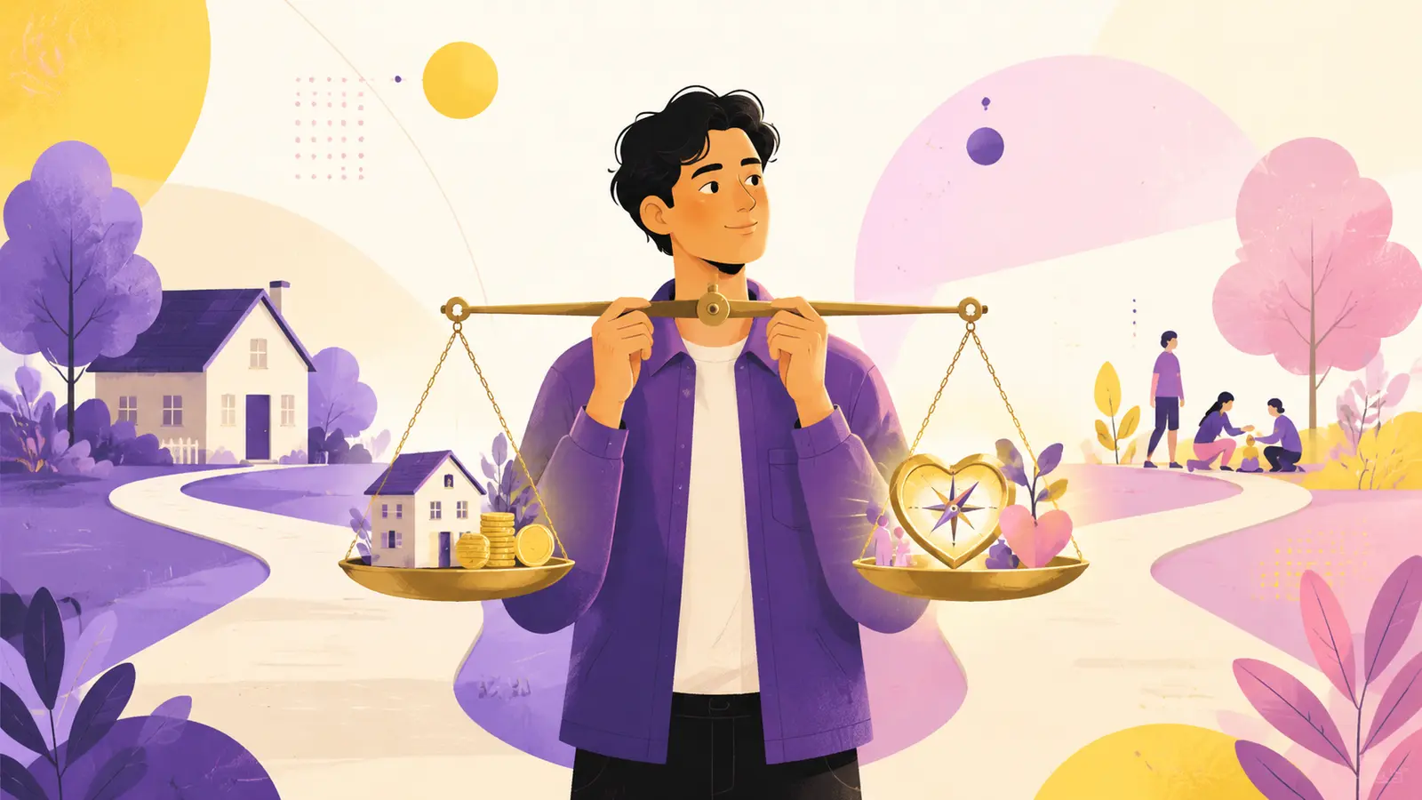 Young adult balancing salary and purpose during a career choice