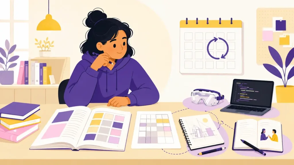 Student testing degree courses and career tasks before choosing a path