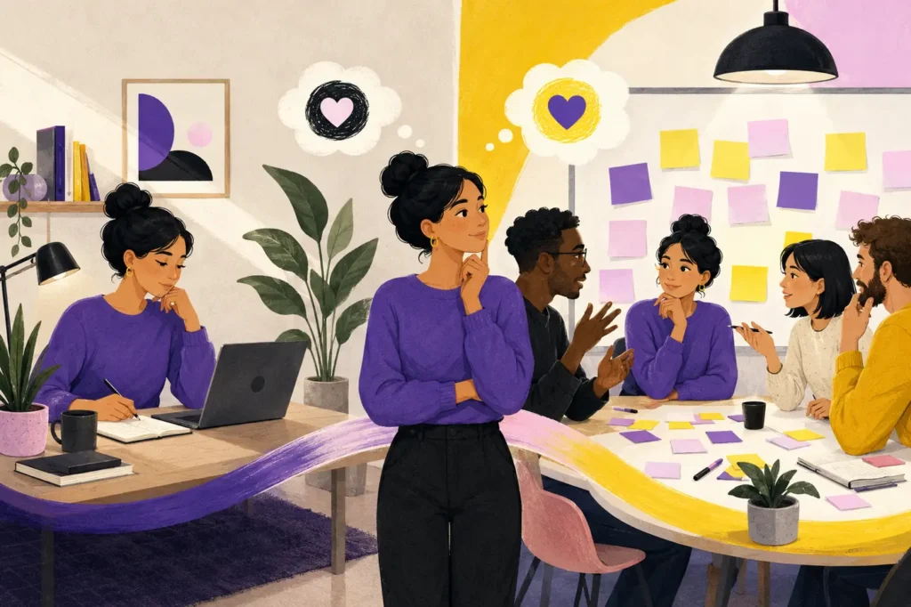Professional testing quiet independent work and collaborative teamwork conditions