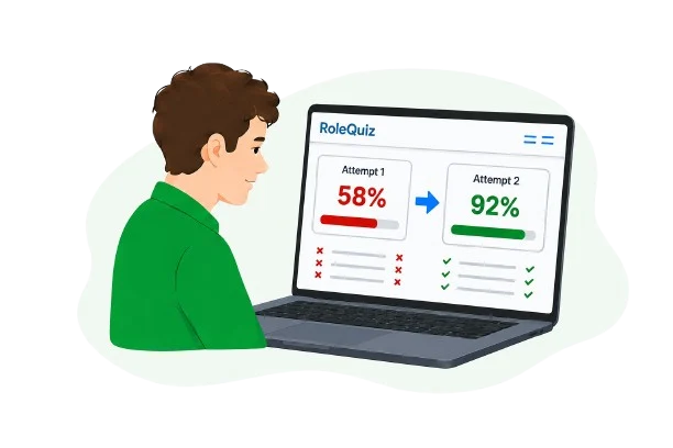 An employee learning from their RoleQuiz results.